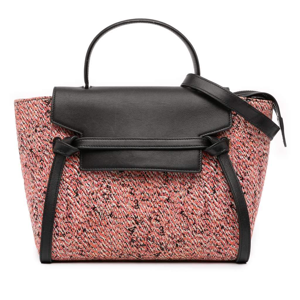 Celine Micro Tweed Belt Satchel Pink Tweed Very good - Front View