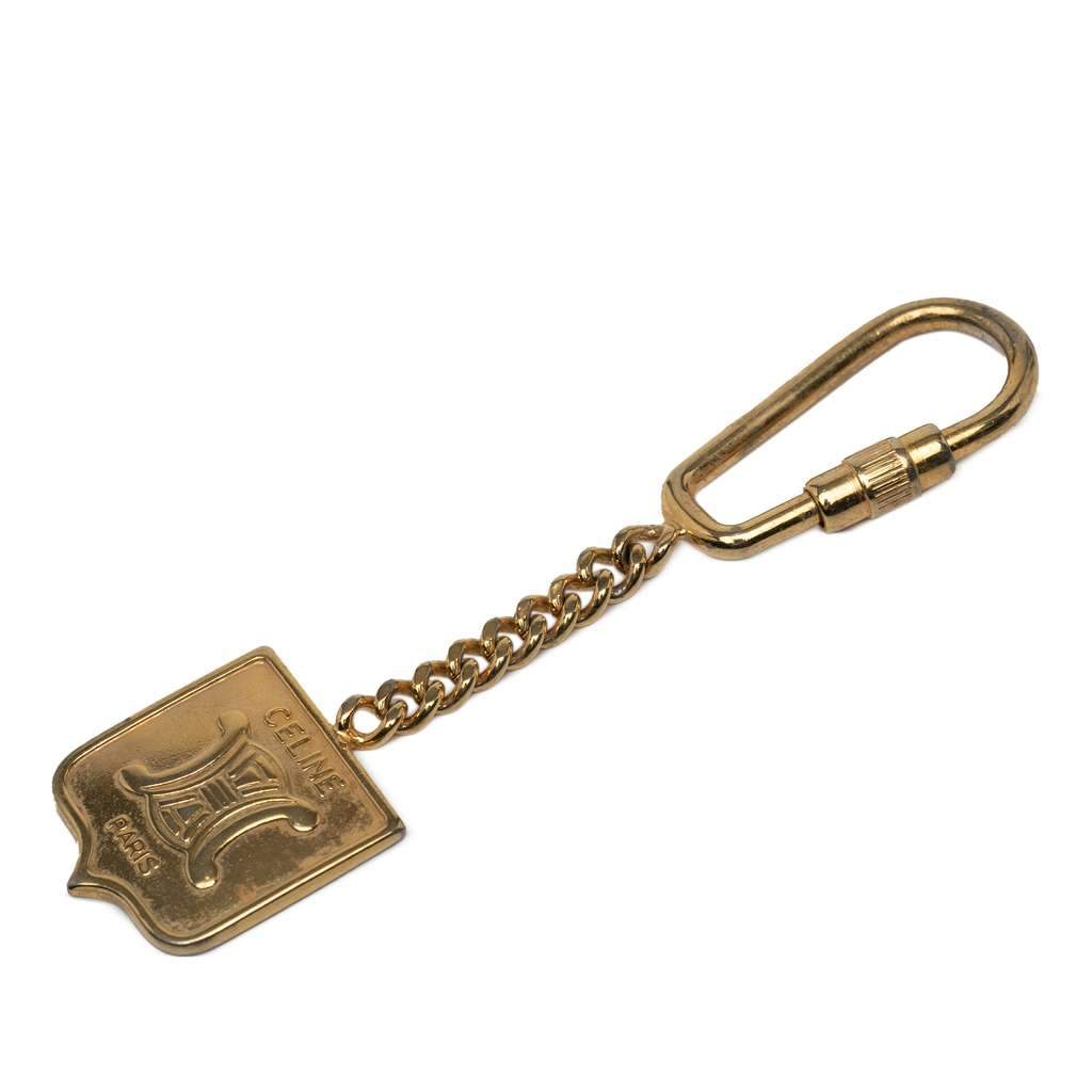 Celine Gold Plated Triomphe Key Chain Gold Metal Very good - Front View