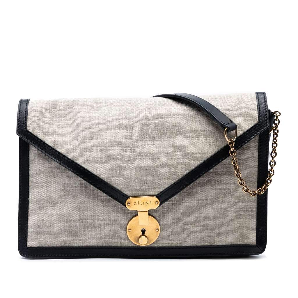 Celine Canvas and Calfskin Crossbody Brown Canvas Good - Front View