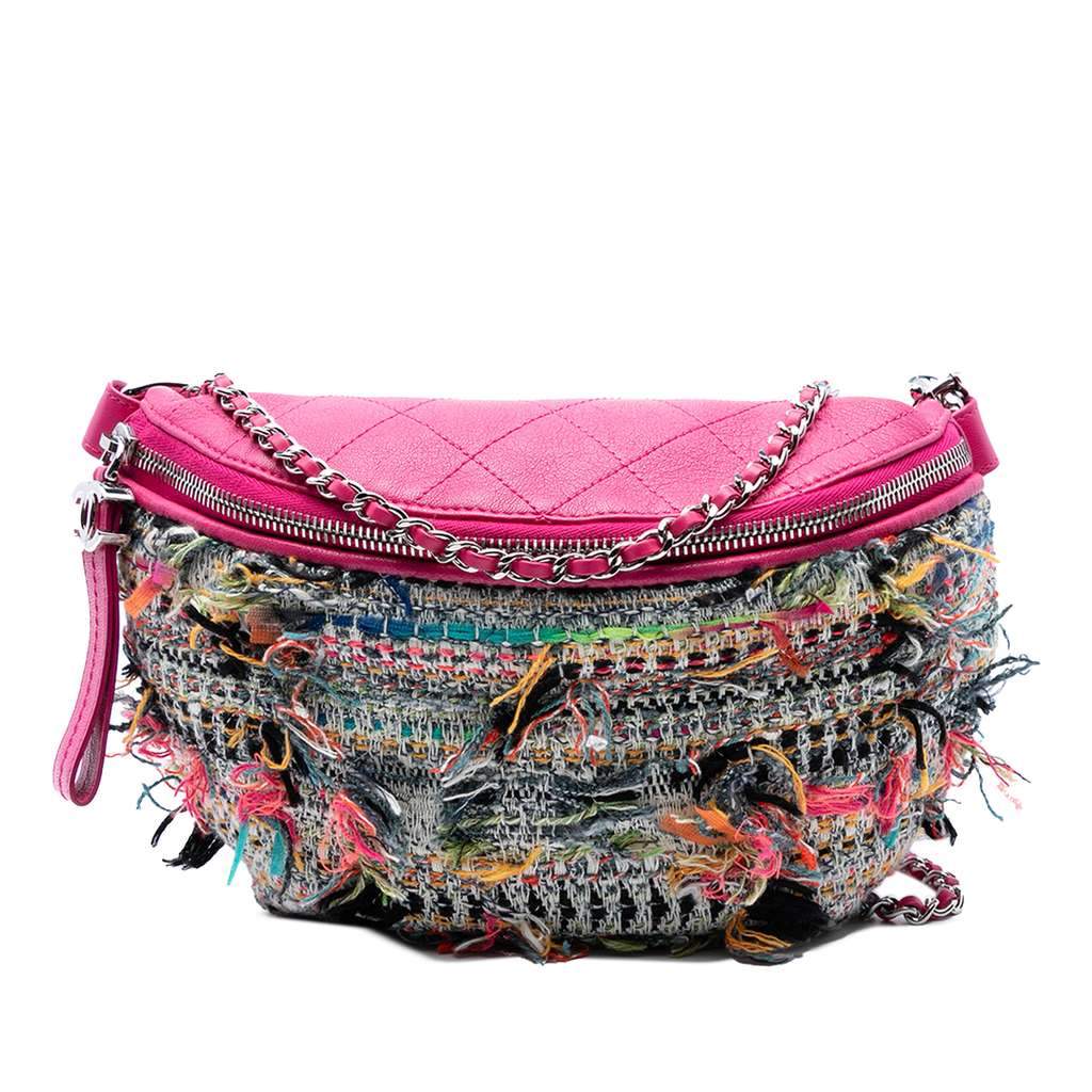 Chanel Tweed and Stitched Calfskin Gabrielle Waist Bag Pink Tweed Good - Front View