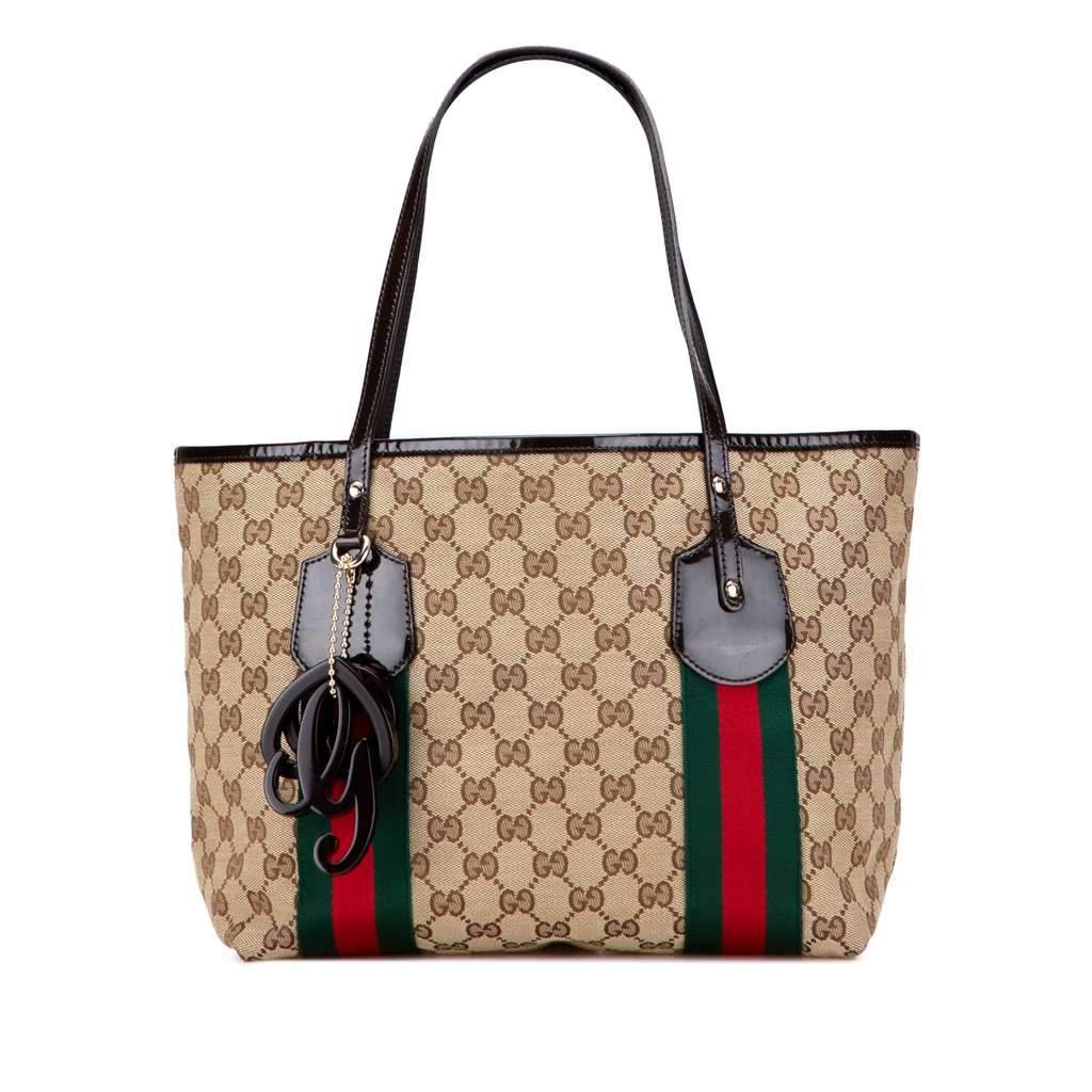 Gucci GG Canvas Web Jolie Tote Brown Canvas Good - Front View