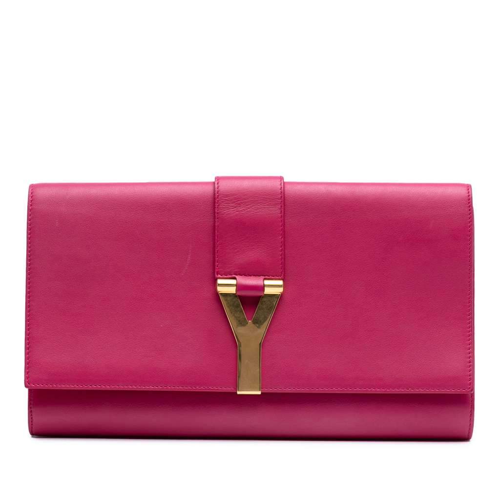 Saint Laurent Leather Chyc Ligne Clutch Pink Leather Good - Front View