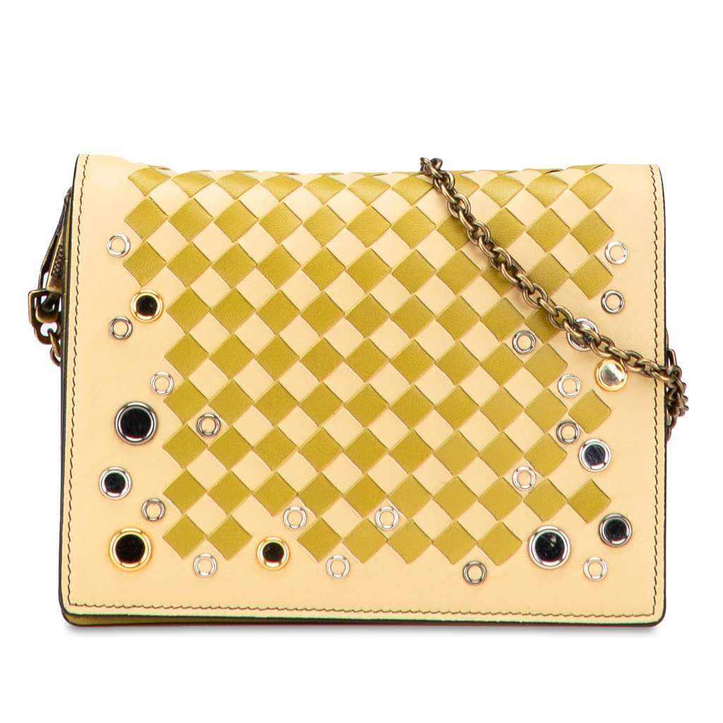 Bottega Veneta Nappa Intrecciato Studded Wallet on Chain Yellow Leather Very good - Front View