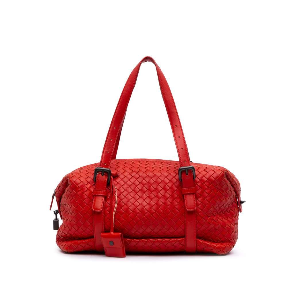 Bottega Veneta Nappa Intrecciato Montaigne Shoulder Bag Red Leather Good - Front View