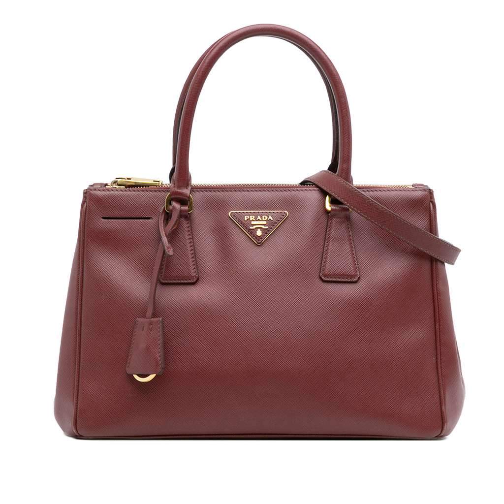 Prada Medium Saffiano Lux Galleria Double Zip Satchel Red Leather Good - Front View