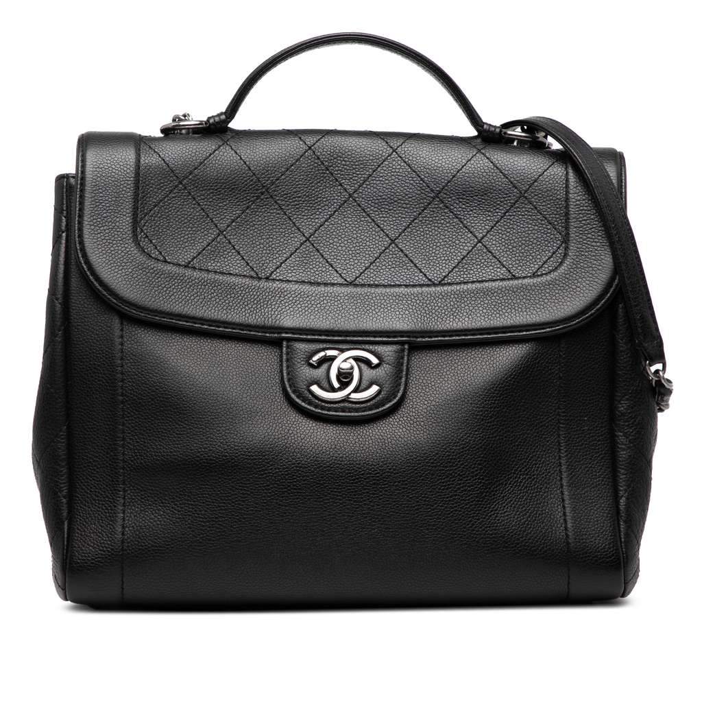 Chanel CC Quilted Caviar Top Handle Bag Black Leather Good condition - Front View