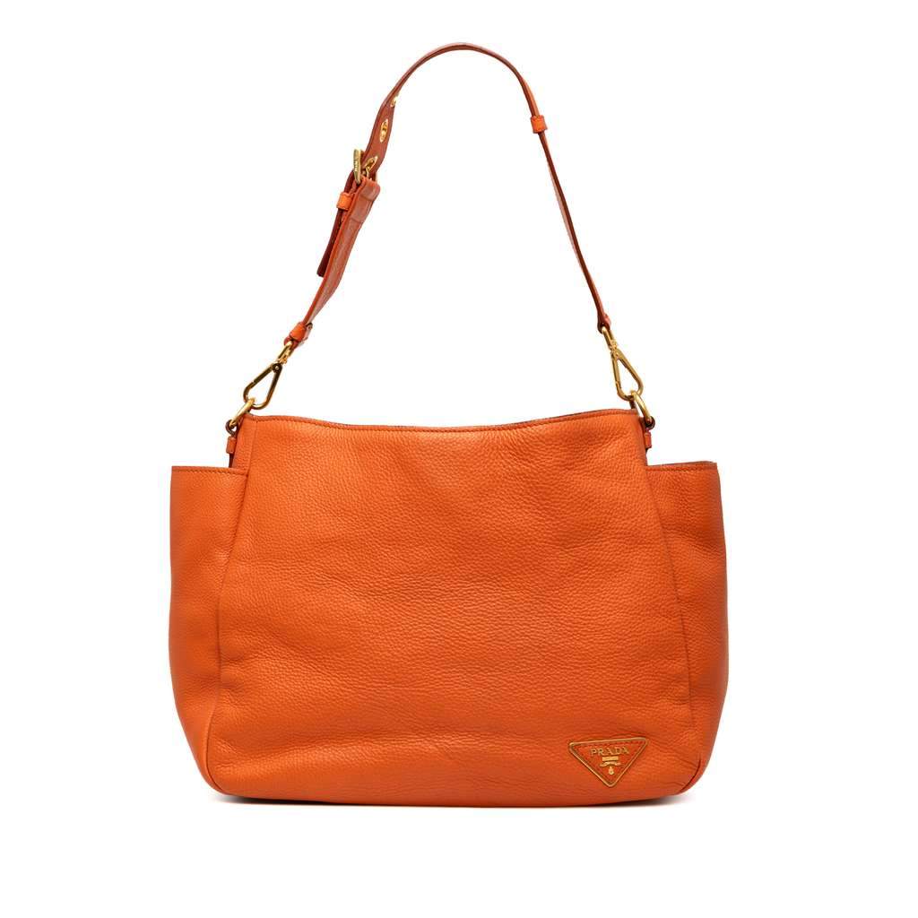 Prada Vitello Daino Side Pocket Shoulder Bag Orange Leather Very good - Front View