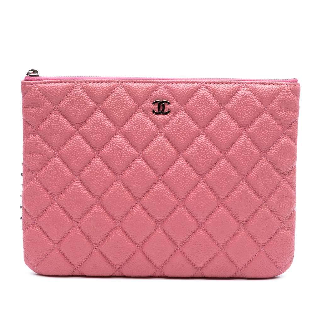 Chanel Small Quilted Caviar O Case Clutch Pink Leather Very good condition - Front View
