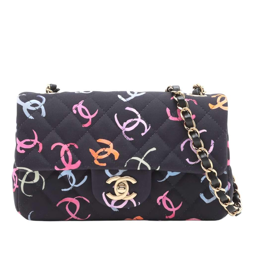 Chanel Mini Rectangular Quilted Jersey Flap Blue Cotton Good - Front View