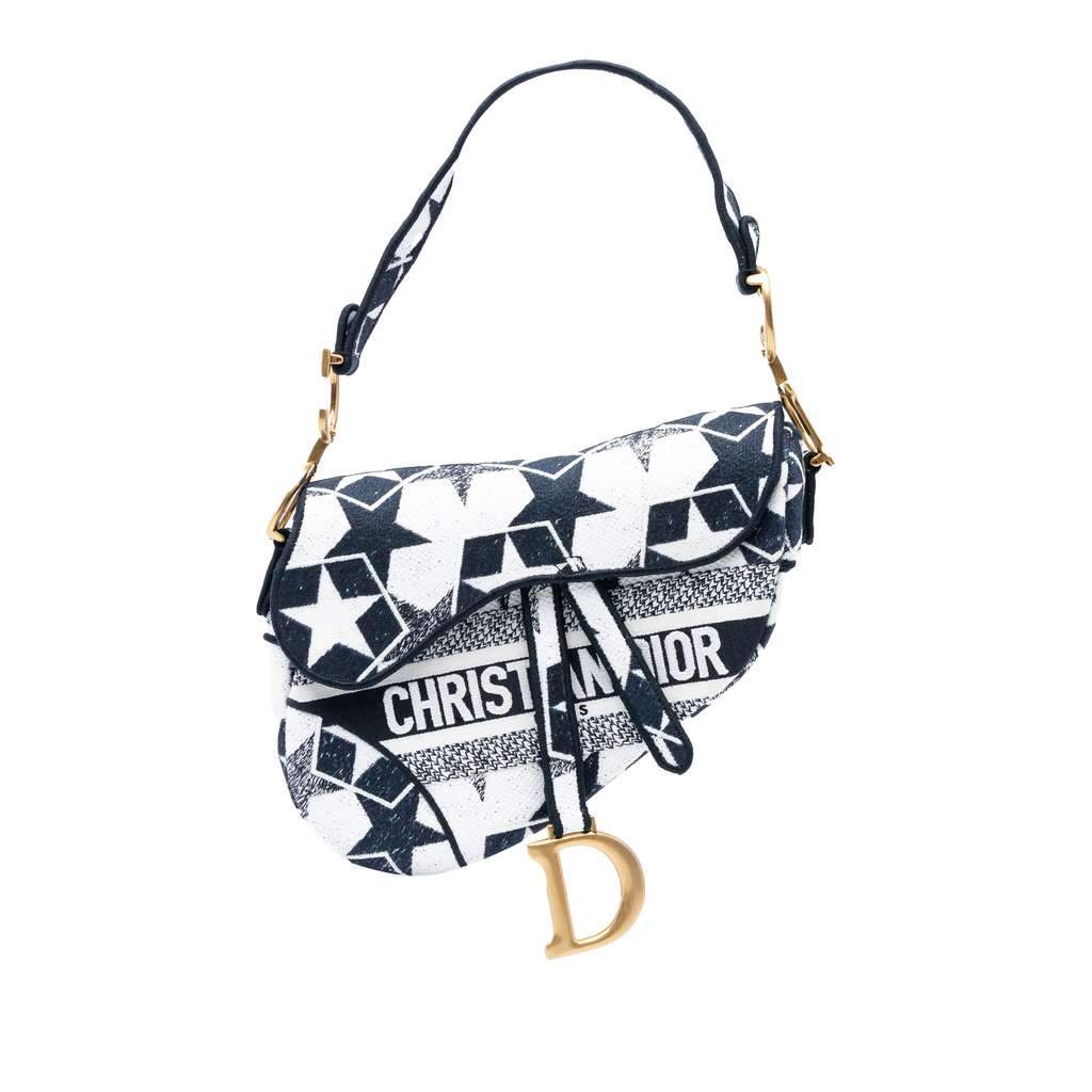Dior Embroidered Canvas Stars Saddle Bag White Canvas Very good - Front View