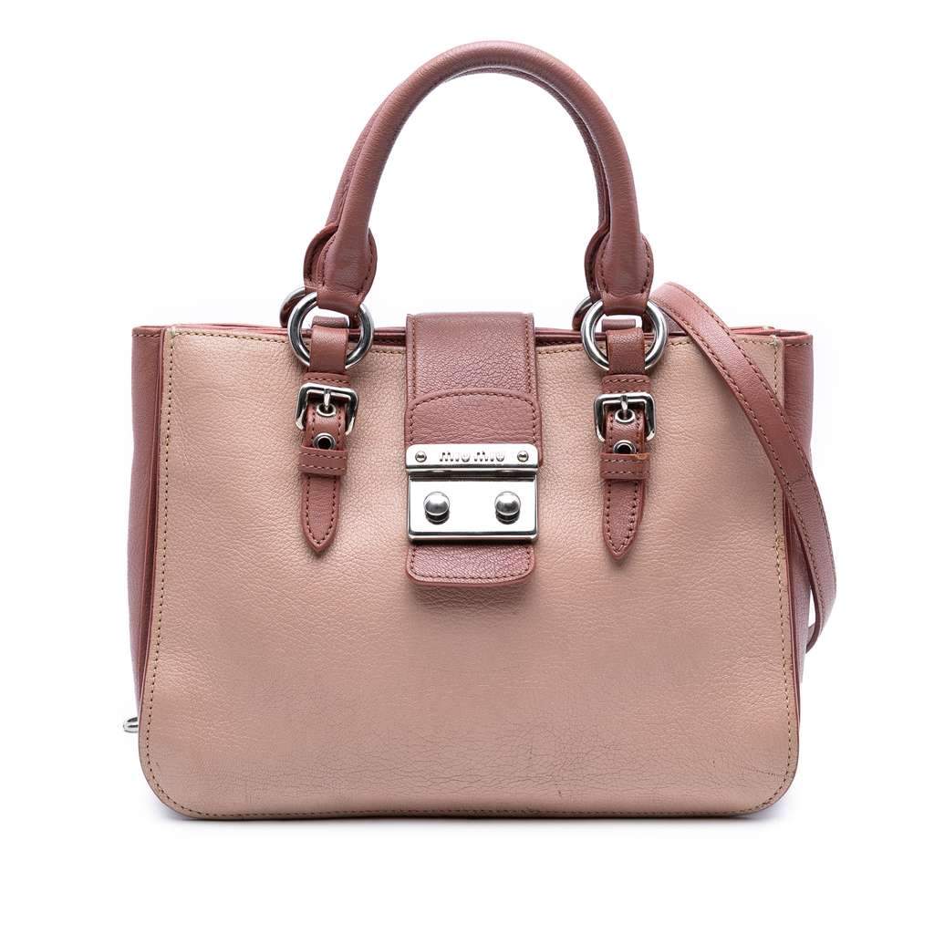 Miu Miu Bicolor Goatskin Madras Satchel Pink Leather Good - Front View