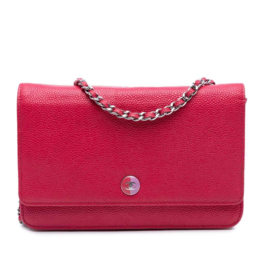 Chanel Caviar Bicolor CC Wallet On Chain Pink Leather Very good - Front View