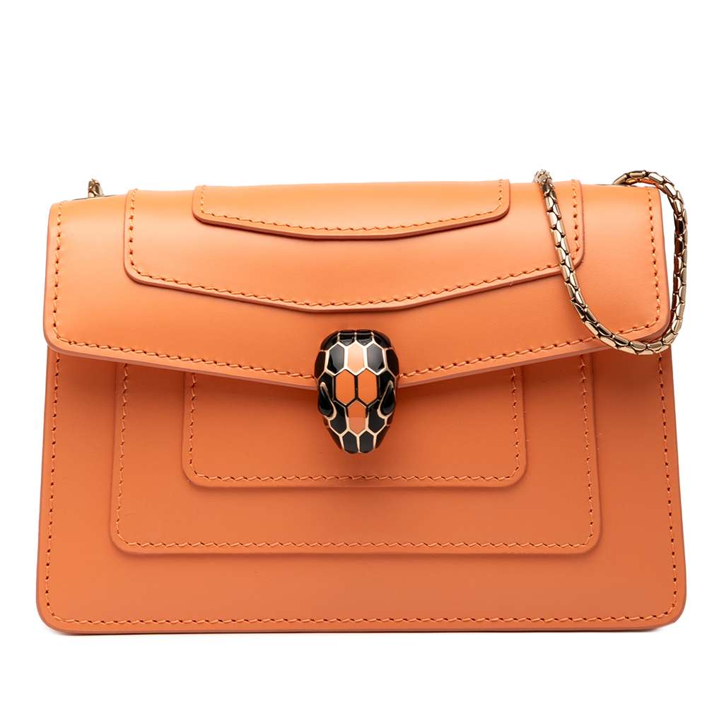 Bvlgari Calfskin Serpenti Forever Crossbody Orange Leather Good - Front View