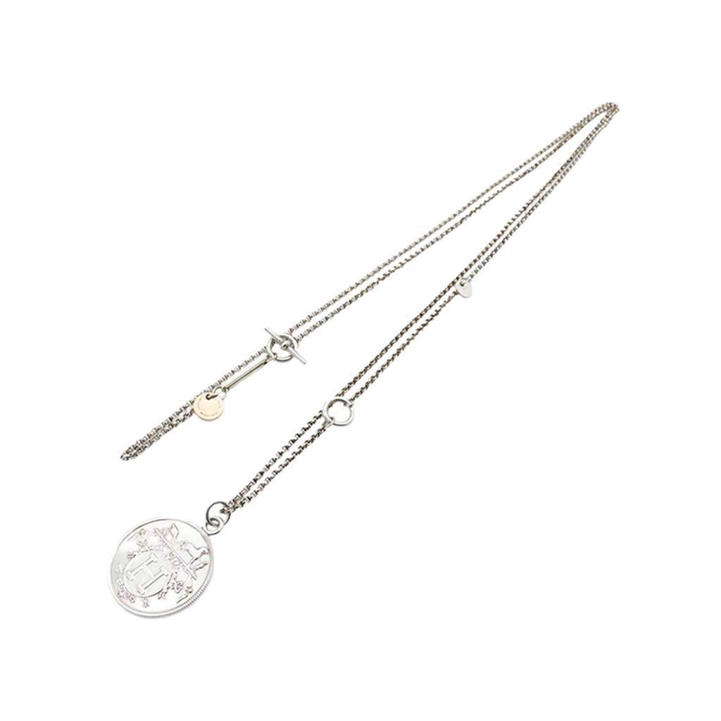 Hermès Sterling Silver and 18K Rose Gold Ex-Libris Long Necklace Silver Silver Good condition - Front View