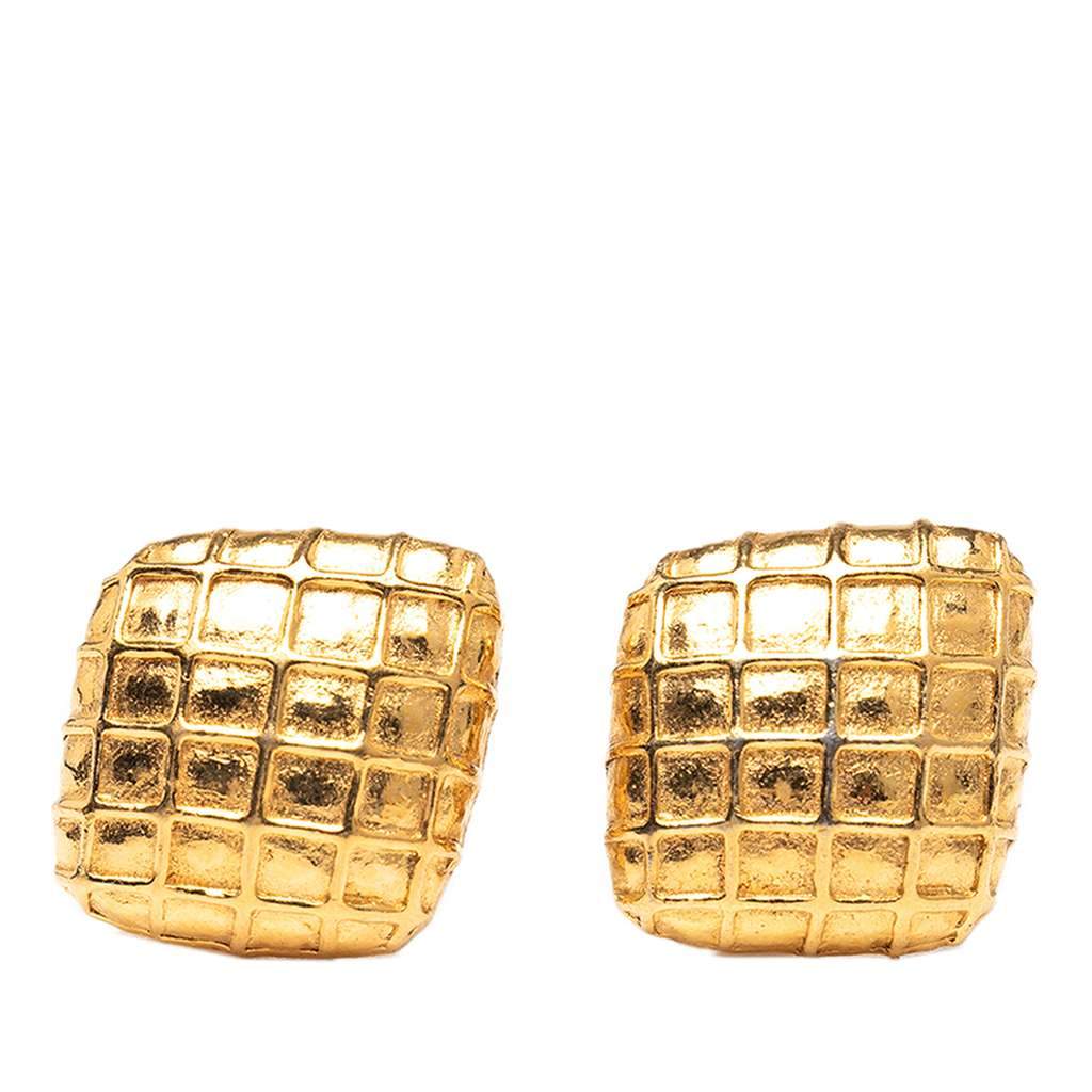 Chanel Gold Plated Diamond Clip on Earrings Gold Metal Good - Front View