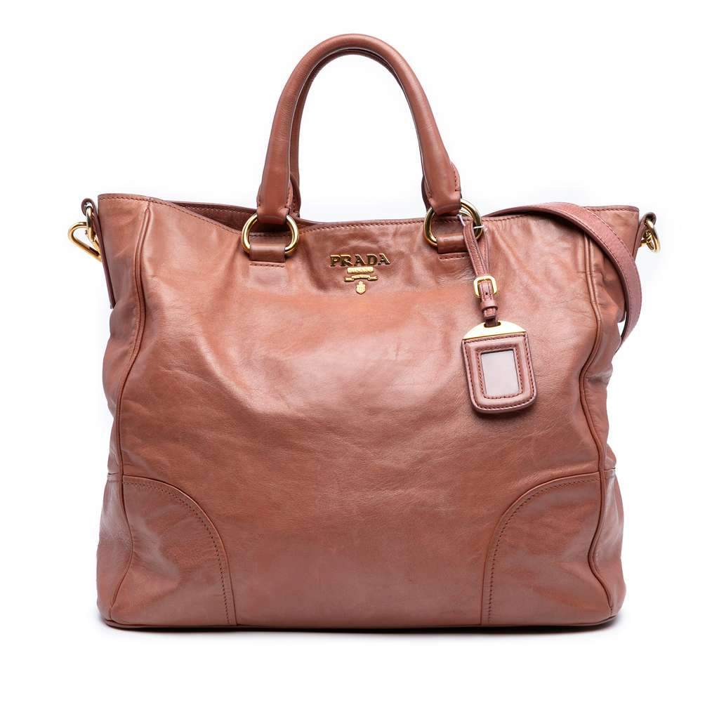 Prada Vitello Shine Satchel Brown Leather Good - Front View