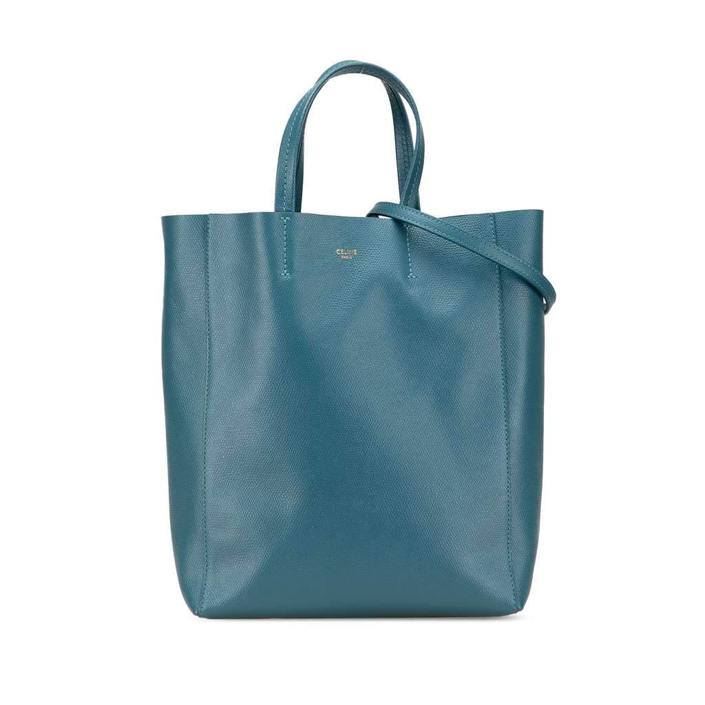 Celine Small Grained Calfskin Vertical Cabas Satchel Blue Leather Very good - Front View