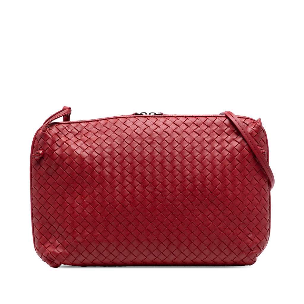 Bottega Veneta Large Nappa Intrecciato Nodini Crossbody Red Leather Good - Front View