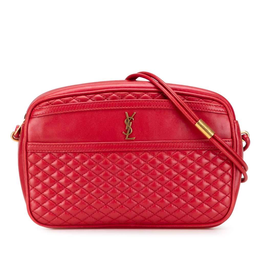 Saint Laurent Quilted Lambskin Victoire Camera Bag Red Leather Very good - Front View