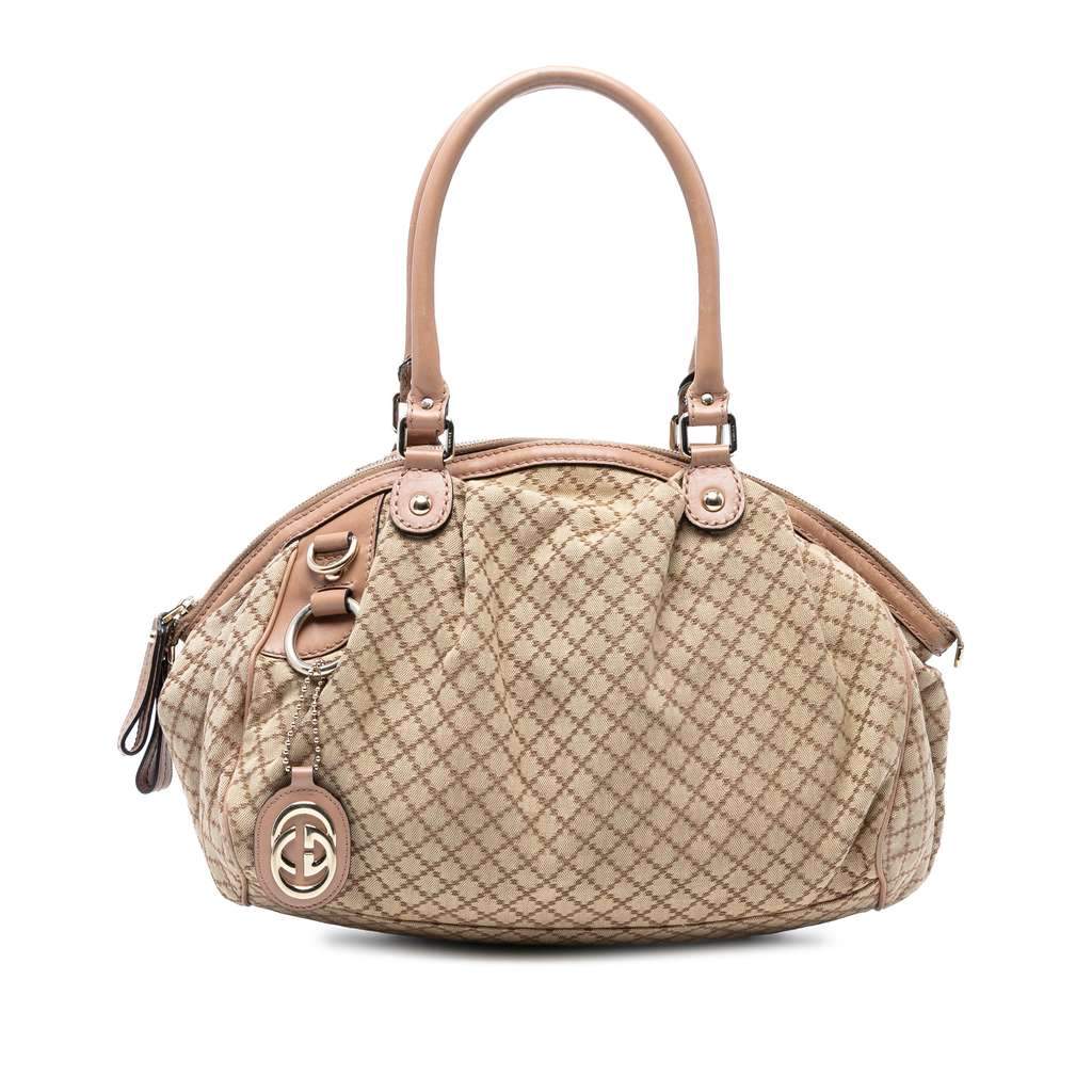 Gucci Diamante Canvas Sukey Satchel Brown Canvas Good - Front View