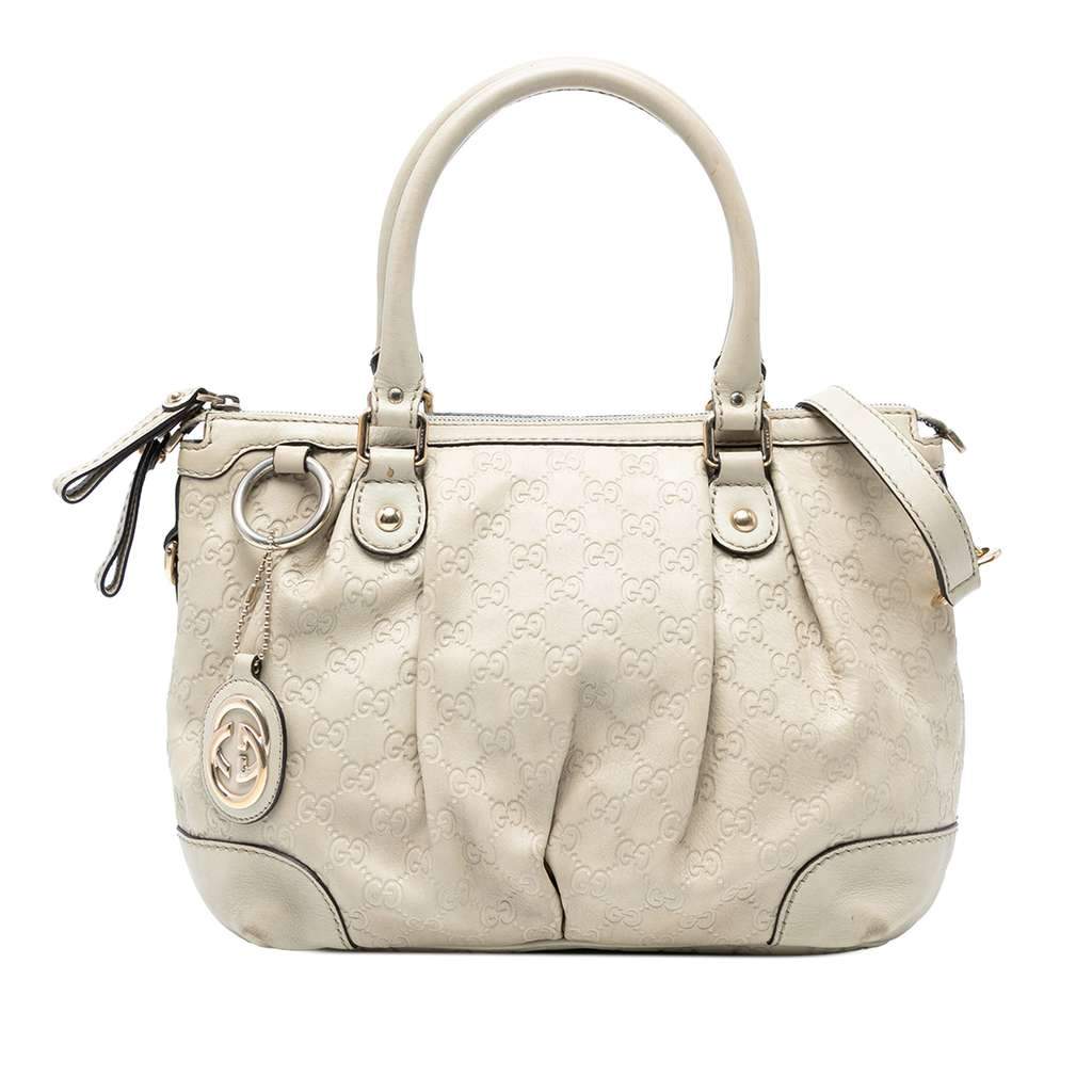 Gucci Guccissima Sukey Satchel White Leather Good - Front View