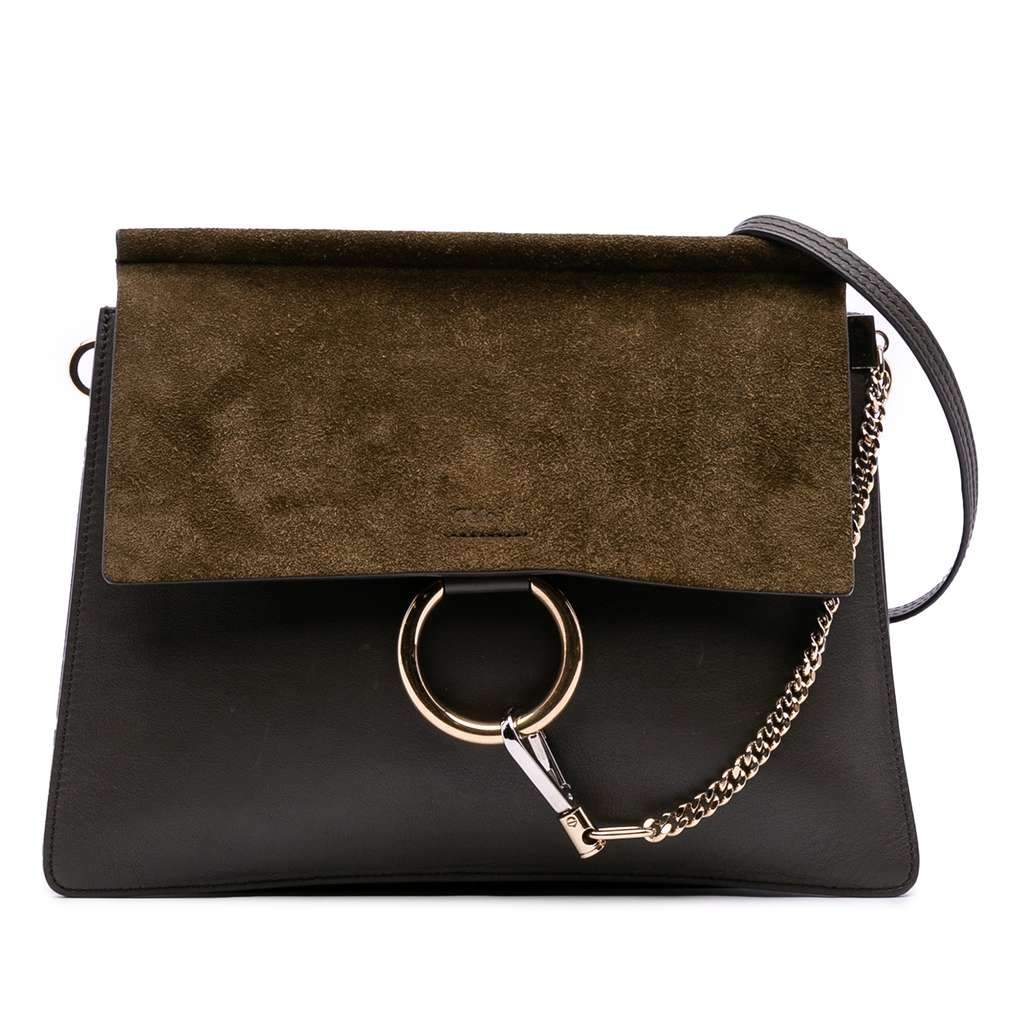 Chloé Medium Calfskin and Suede Faye Crossbody Green Leather Good condition - Front View