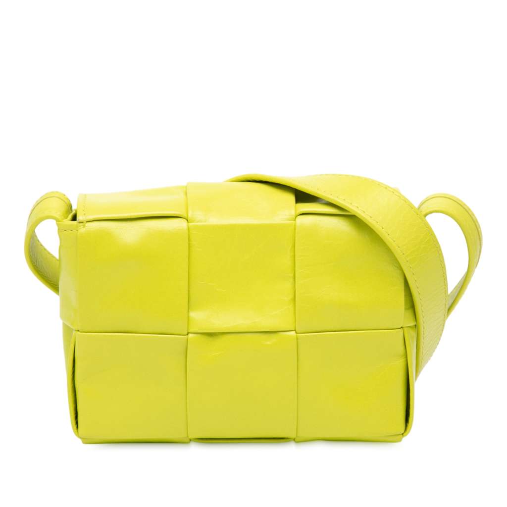 Bottega Veneta Extra Mini Nappa Maxi Intrecciato Cassette Crossbody Yellow Leather Good - Front View
