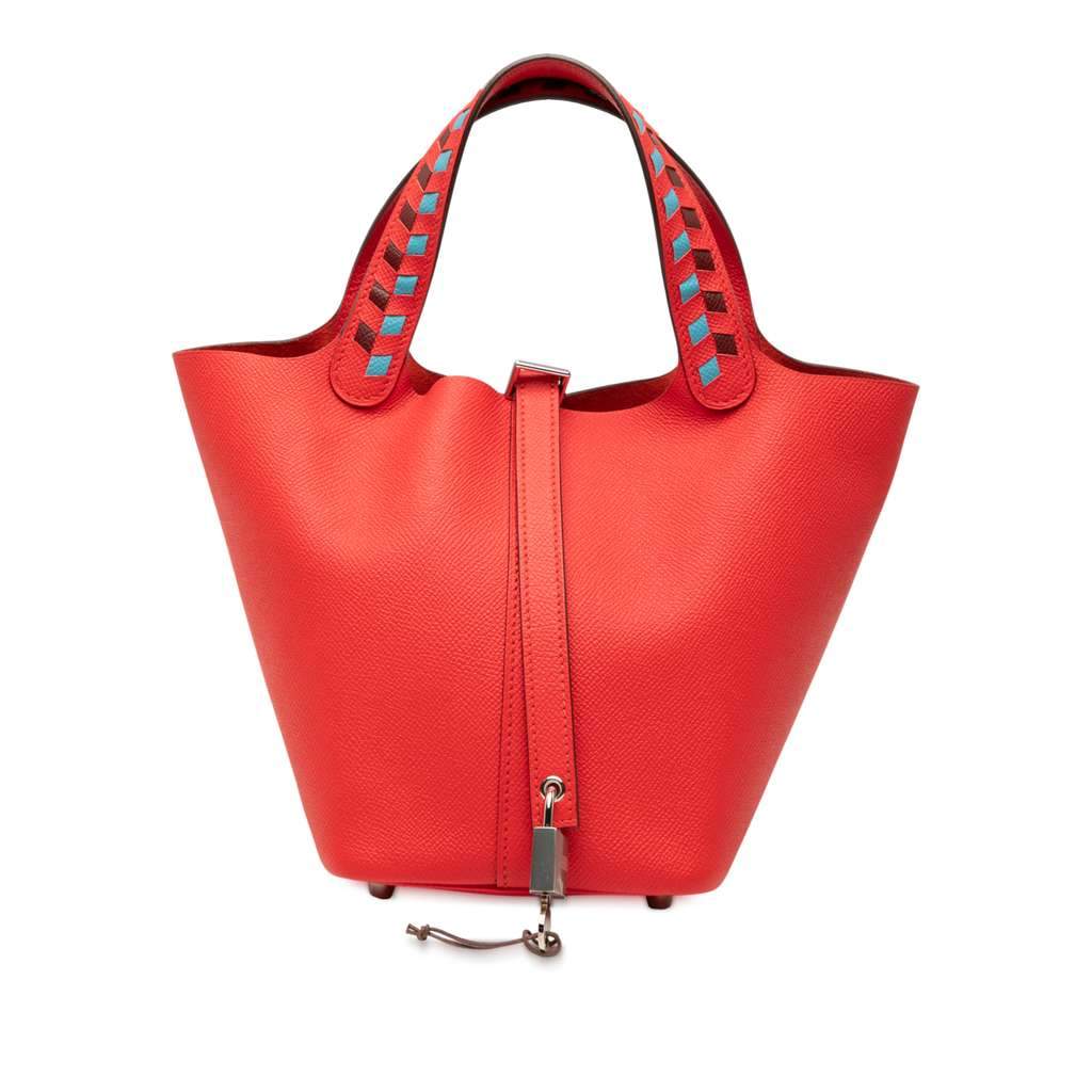 Hermès Epsom Tressage Picotin Lock 18 Red Leather Very good condition - Front View