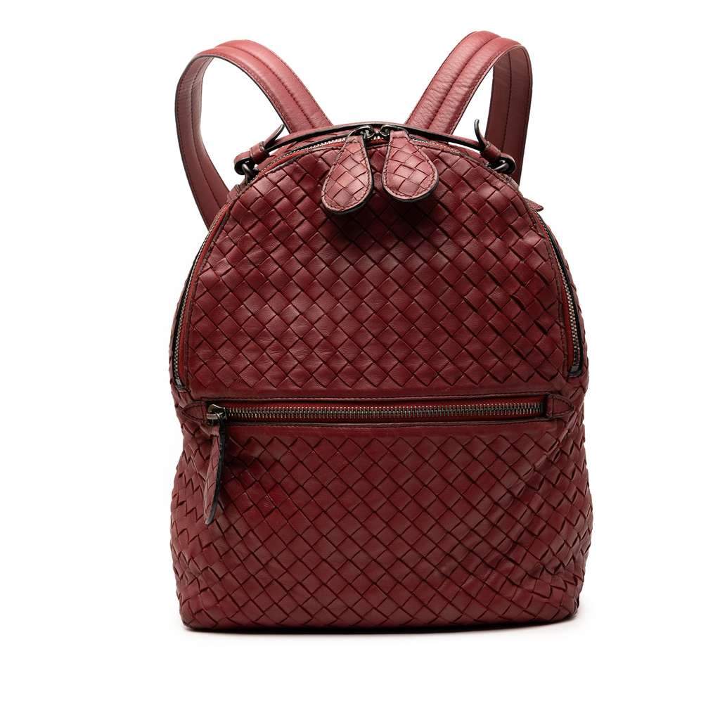 Bottega Veneta Nappa Intrecciato Backpack Red Leather Very good condition - Front View