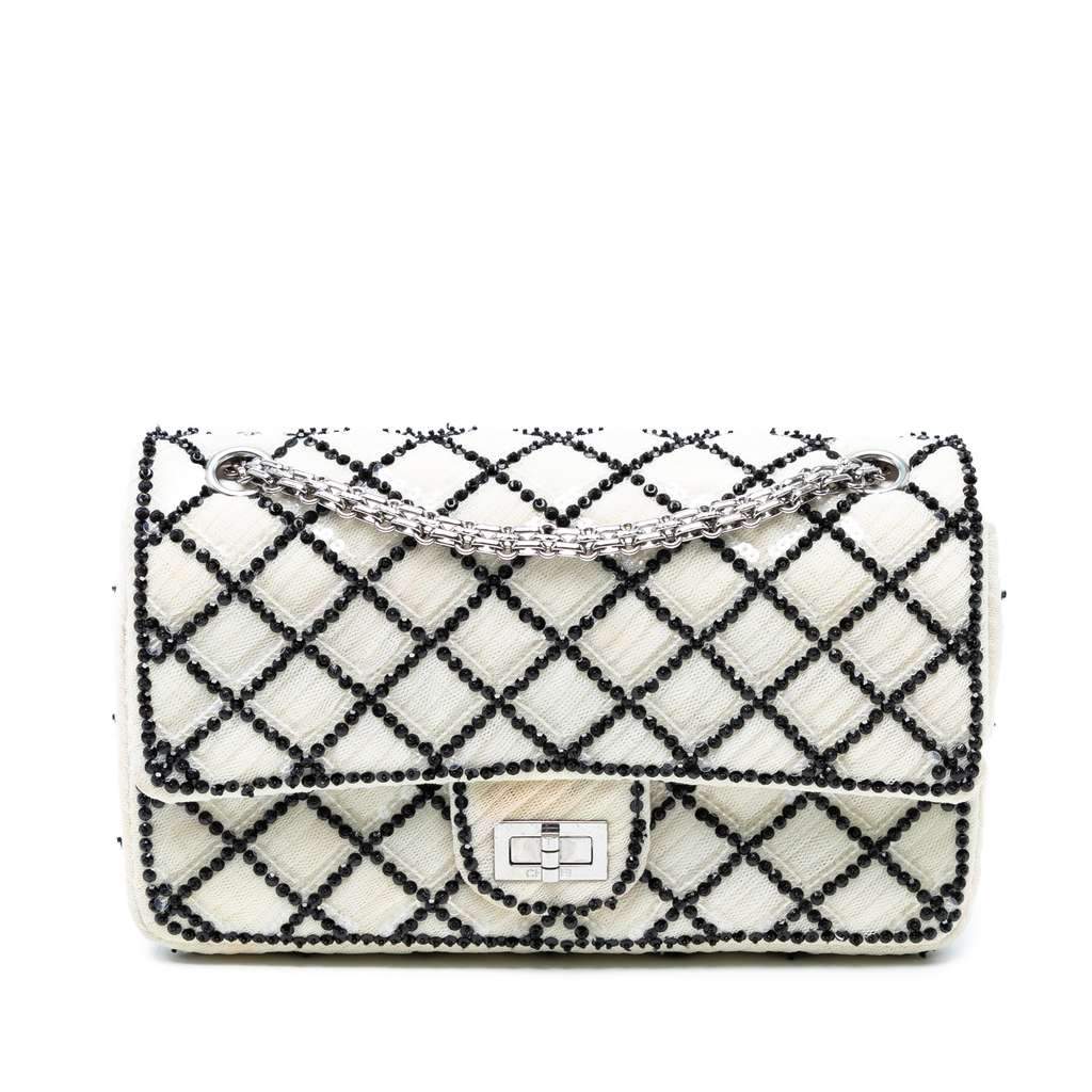 Chanel Reissue 2.55 Quilted Sequined Mesh Double Flap 225 White Polyester Very good condition - Front View