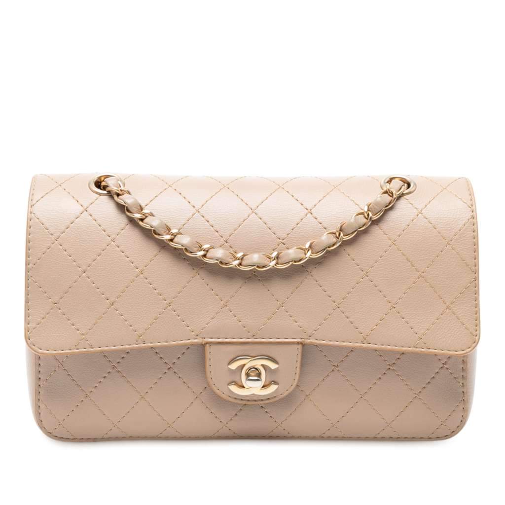 Chanel Medium Classic Calfskin Wild Stitch Double Flap Brown Leather Very good condition - Front View