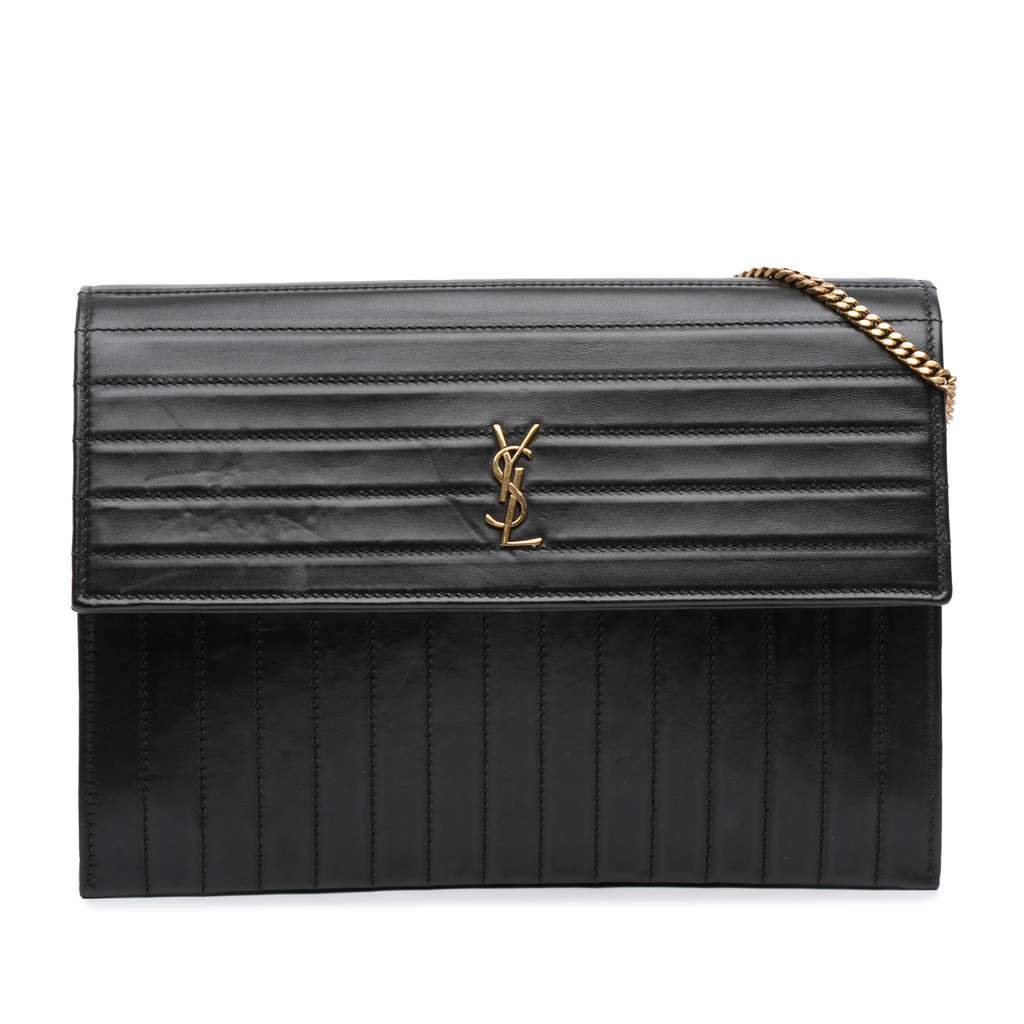 Saint Laurent Quilted Calfskin Victoire Chain Crossbody Black Leather Very good - Front View