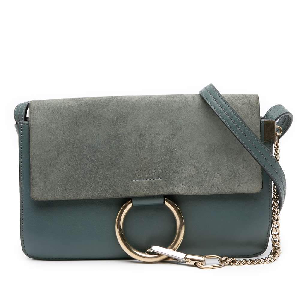 Chloé Small Suede and Calfskin Faye Crossbody Blue Leather Good condition - Front View