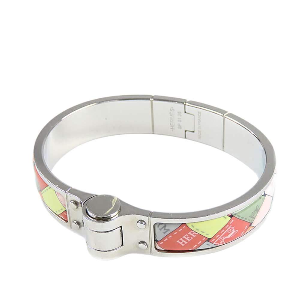 Hermès Narrow Enamel Bolduc Au Carre Charniere Bracelet PM Silver Good condition - Front View