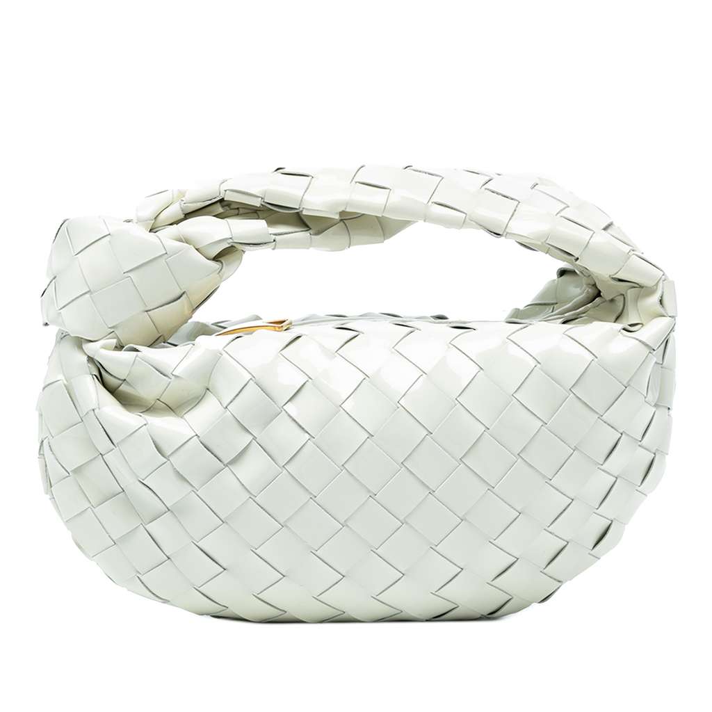 Bottega Veneta Mini Patent Intrecciato Jodie White Leather Good - Front View