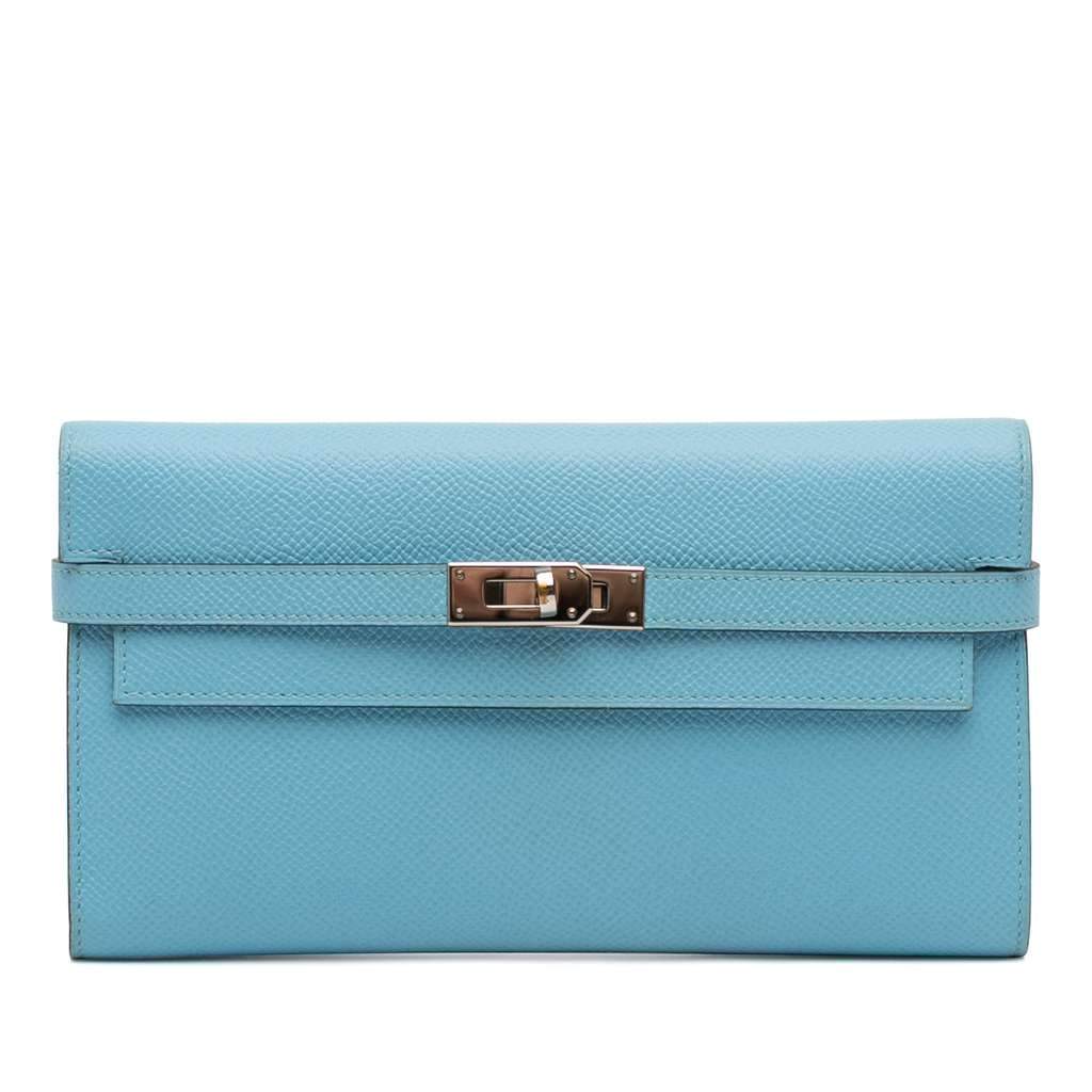 Hermès Epsom Kelly Longue Wallet Blue Leather Good condition - Front View