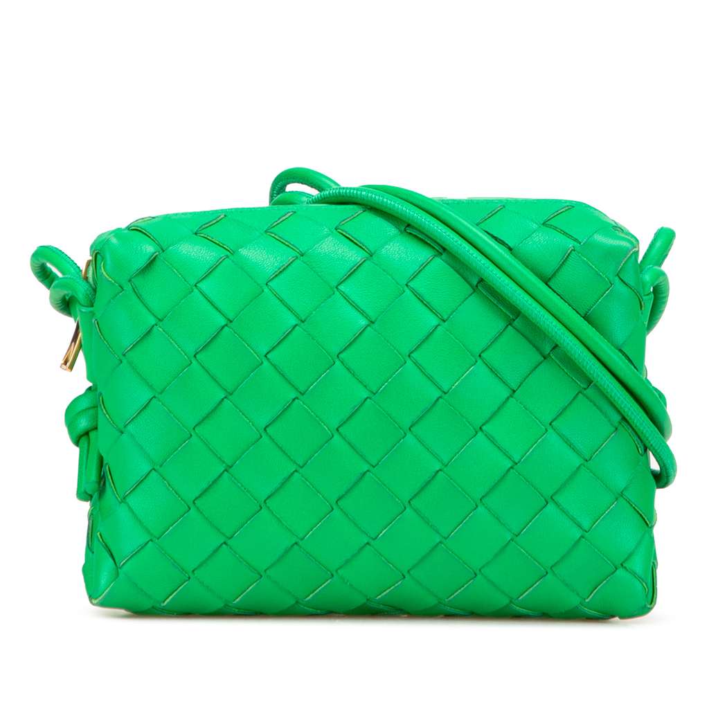 Bottega Veneta Mini Lambskin Intrecciato Loop Camera Bag Green Leather Good - Front View