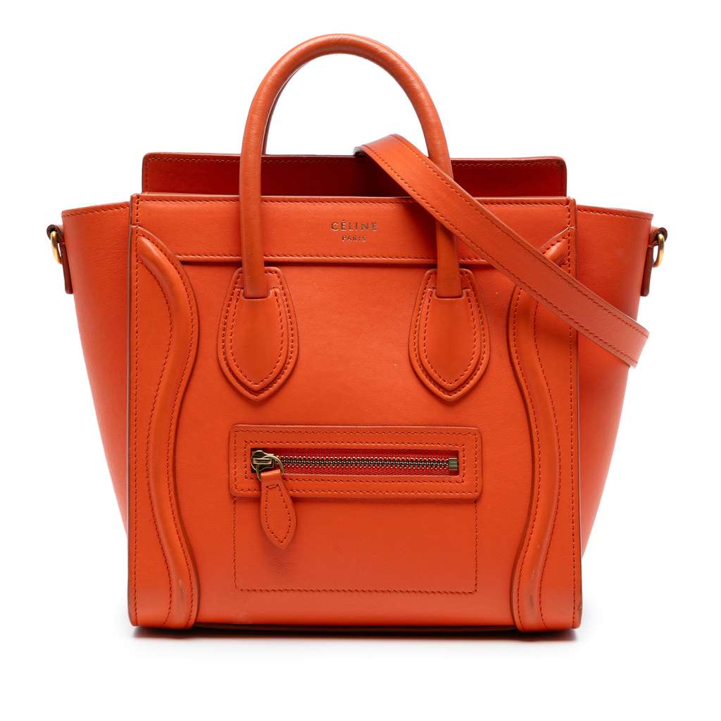 Celine Nano Leather Luggage Tote Orange Leather Good condition - Front View
