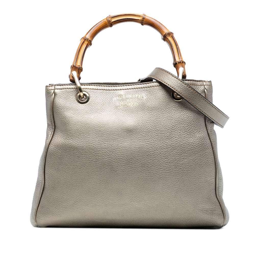 Gucci Small Calfskin Bamboo Shopper Satchel Gold Leather Good condition - Front View
