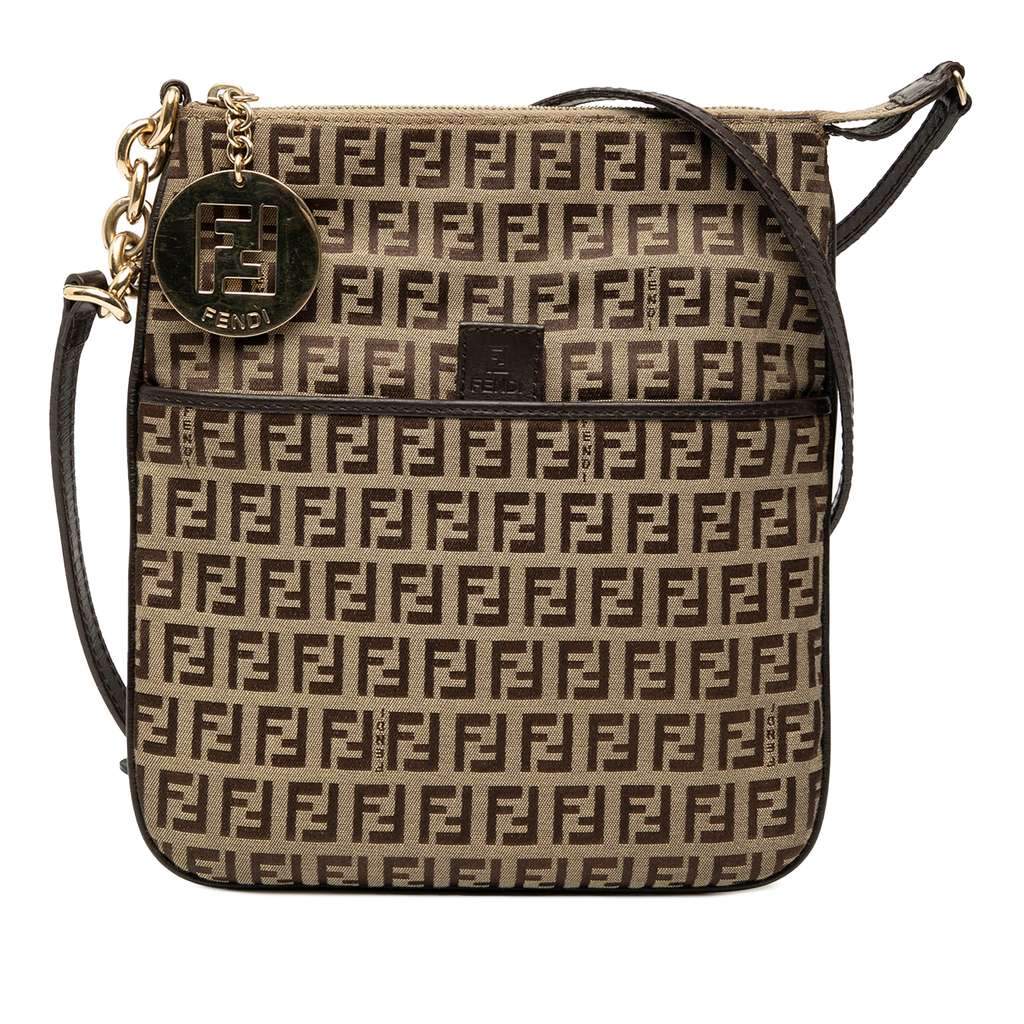 Fendi Zucchino Coated Canvas Forever Crossbody Brown Canvas Very good - Front View