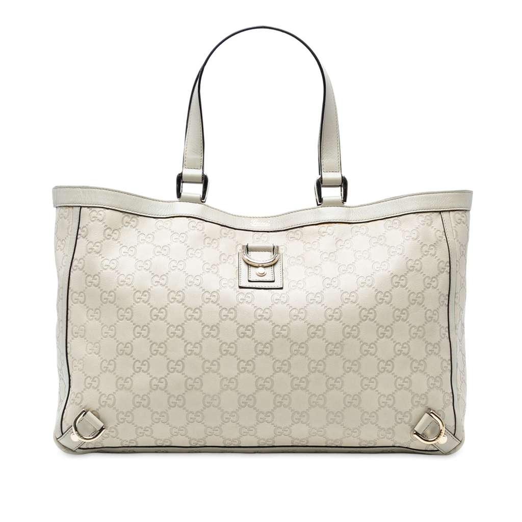 Gucci Guccissima Abbey D Ring Tote White Leather Good - Front View