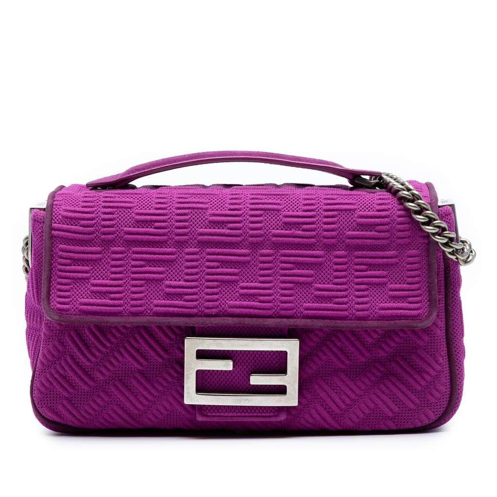 Fendi Zucca Embossed Technical Fabric Chain Midi Baguette Purple Very good - Front View