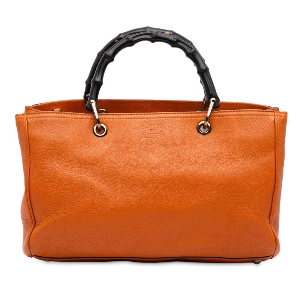 Gucci Medium Calfskin Bamboo Shopper Satchel Orange Leather Very good condition - Front View