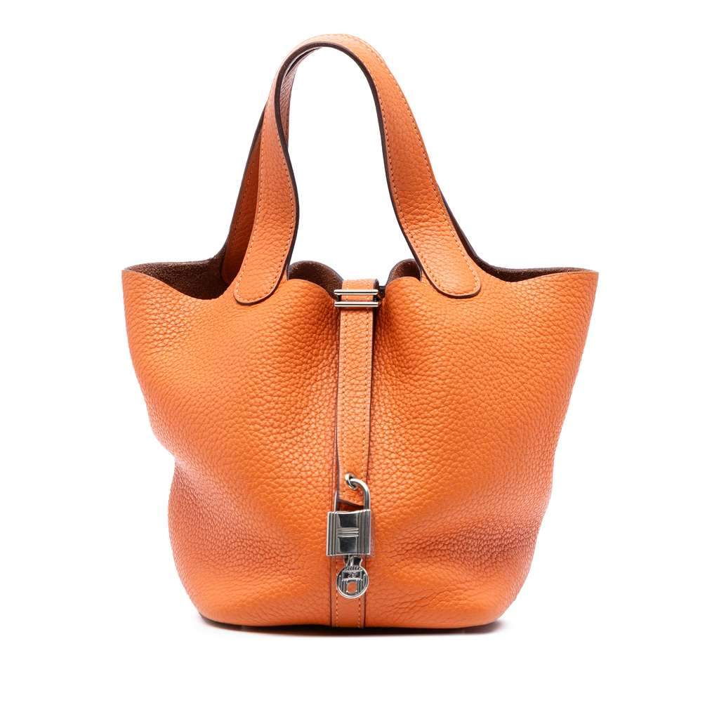 Hermès Clemence Picotin Lock 18 Orange Leather Good condition - Front View