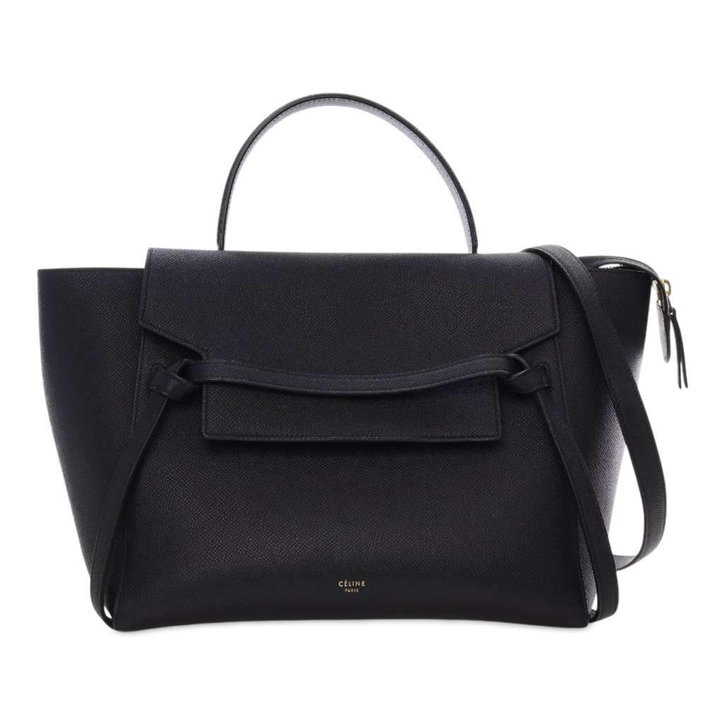 Celine Mini Grained Calfskin Belt Bag Black Leather Good - Front View