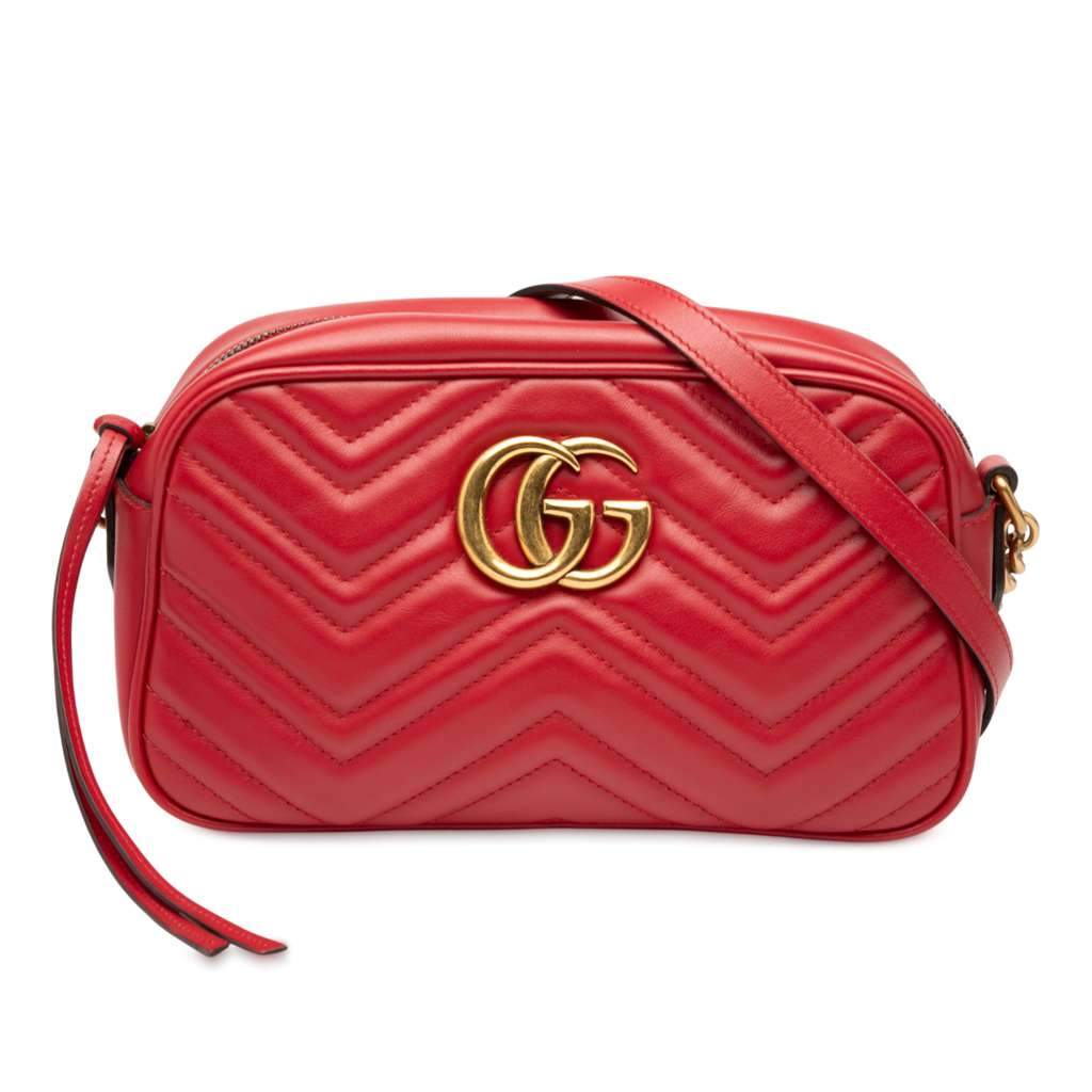 Gucci Small GG Marmont Matelasse Leather Crossbody Red Leather Good - Front View