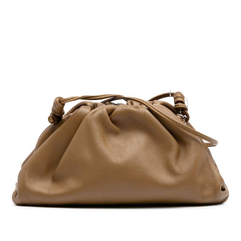 Bottega Veneta Lambskin The Mini Pouch Crossbody Brown Leather Good - Front View