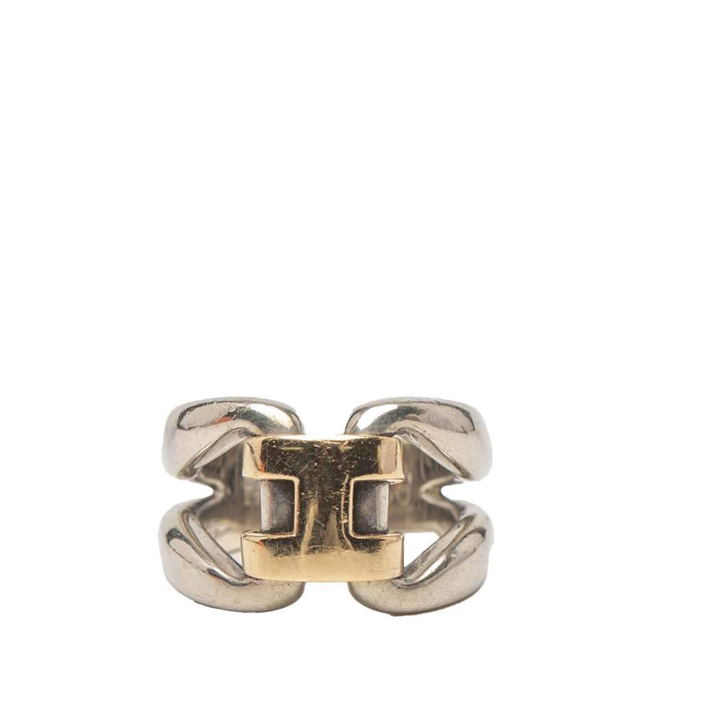 Hermès Sterling Silver and 18K Yellow Gold History Ring Silver Silver Good condition - Front View