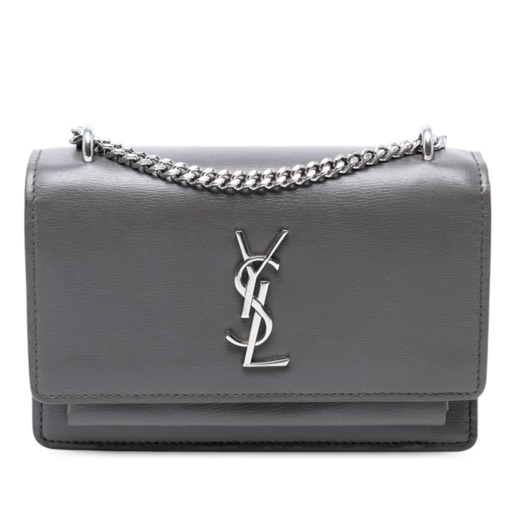 Saint Laurent Small Leather Monogram Sunset Crossbody Grey Leather Good - Front View