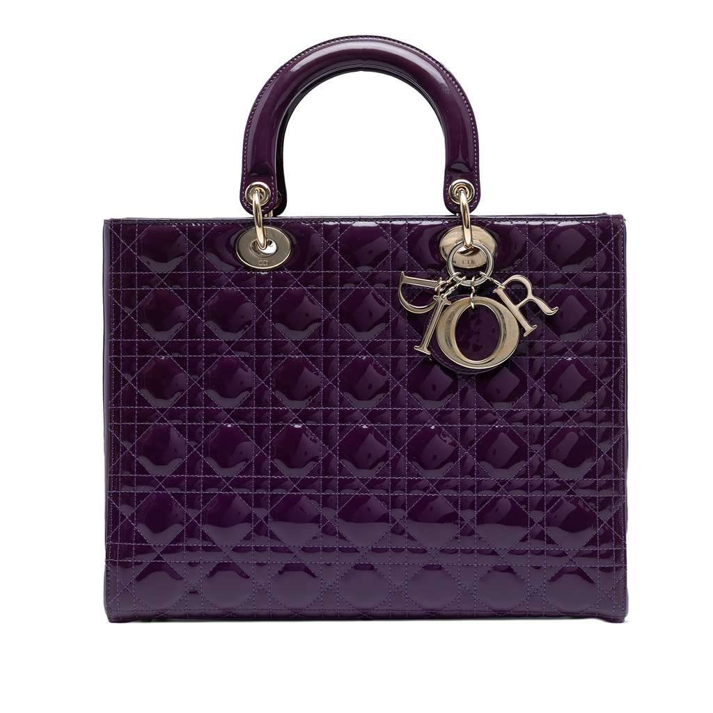 Dior Large Patent Cannage Lady Dior Purple Leather Good - Front View